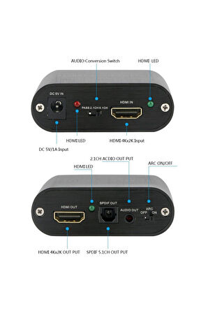 Hdmi To Hdmi Optik Stereo ARC 2.1 5.1 Kanal 4k Ayırıcı Çevirici Dönüştürücü Adaptör