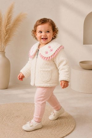 Kız Bebek Dantel Ve Nakış Detaylı Bebek Wellsoft Mont Yumuşak Dokulu Hırka