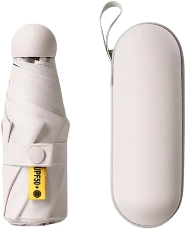 adornist 3’ü 1 Arada Premium Kapsül Şemsiye: Sert Koruyucu Kapsül + Islaklık Önleyici Plastik Kılıf Dahil | UPF 50+ UV Korumalı, Rüzgara Dayanıklı, Mini Şemsiye