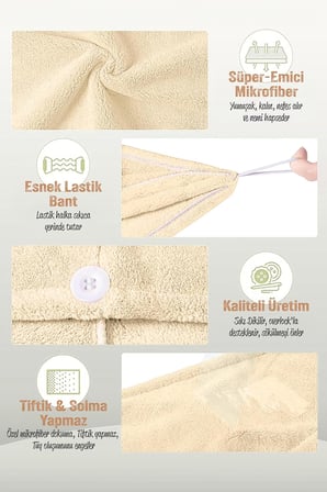 Mikrofiber Saç Havlusu Süper Emici Hızlı Kuruyan Türban Saç Havlusu Şapkası – Uzun Kıvırcık Kalın Saçlar İçin Duş Saç Kurutma Havlusu, Plaj Havuz Banyo Kullanım (2li Krem)