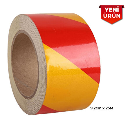 Reflektif Fosforlu Çapraz Şerit Bant, Çift Renk Reflekte İkaz Bandı 9.2cm x 25M