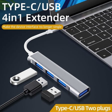 USB 4 Port Çoklayıcı Hub - MacBook, iPad ve Laptop Uyumlu 4 in 1 USB Extender - Metal Kasa a809