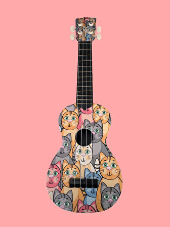 Hawiian Soprano Kedi Desenli Komposit Ukulele