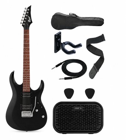 CORT X100 OPBK Siyah Elektro Gitar Seti – Kozmos NOVA-MINI-BK Amfi