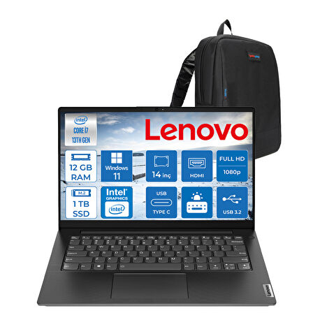 Lenovo V14 Gen4 Iru Intel Core I7 13620H 12GB 1tb SSD Windows 11 Home Intel® UHD Graphics 14 Inç Fullhd Taşınabilir Bilgisayar 83A000GDTRH08 + Zetta Çanta