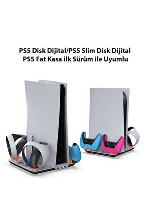 TP5-3550 PS5 / PS5 Slim / PS VR2 Uyumlu RGB Işıklı Multifonksiyonel Şarj Standı | Soğutucu Fan + Dua