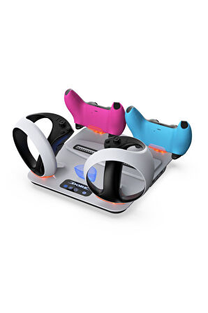 TP5-3550 PS5 / PS5 Slim / PS VR2 Uyumlu RGB Işıklı Multifonksiyonel Şarj Standı | Soğutucu Fan + Dua