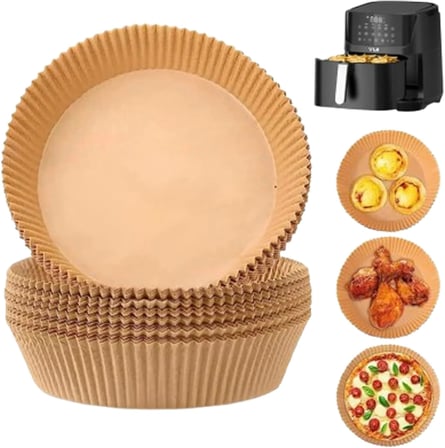 ® 50 Adet Air Fryer Pişirme Kağıdı Tek Kullanımlık Yağ Geçirmez 23 Cm Yuvarlak Pişirme Kağıdı XXL