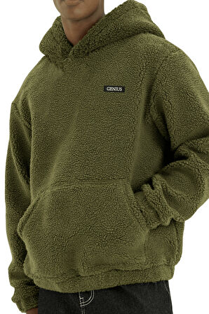 Genıus Store Erkek Kapüşonlu Polar Sherpa Kuzu Kumaş İçi Şardonlu Kapüşonlu Sweatshırt SHERPA-KAP