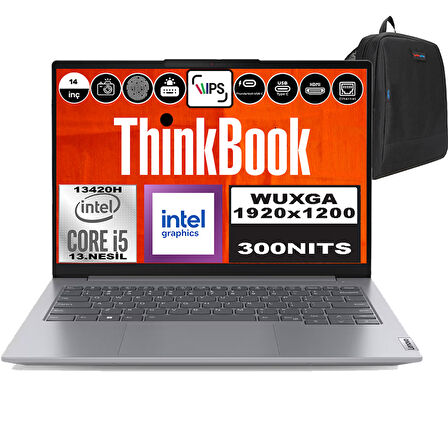 Lenovo Thinkbook 14 G6 Irl Intel Core I5 13420H 80GB 2tb SSD 14" Wuxga 300NITS IPS Windows 11 Home Taşınabilir Bilgisayar 21KG00UCTRH28 + Zetta Çanta