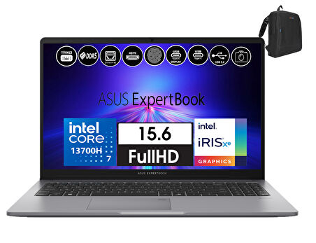 Asus Expertbook P1 P1503 Intel Core I7-13700H 8gb Ddr5 512GB SSD Freedos 15.6 Fhd Taşınabilir Bilgisayar EXP1503CVAI716512S0D02+ZETTAÇANTA