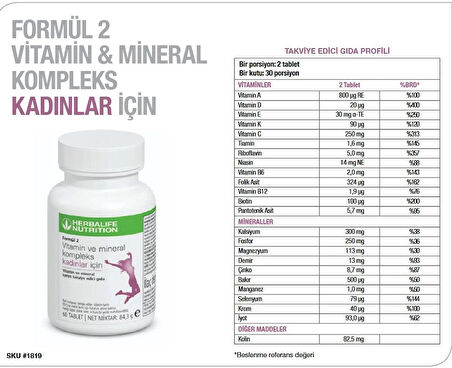 Formül 2 Vitamin ve Mineral Kompleks Kadınlar İçin