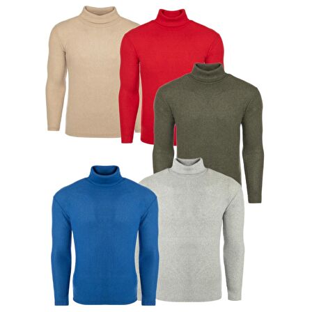 5'li Paket Erkek Boğazlı Balıkçı Triko Kazak