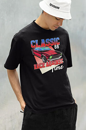 Classiic 66 Racce Agaiinst Time Baskılı Uniseex Tişört, Oversize Araba Tişört