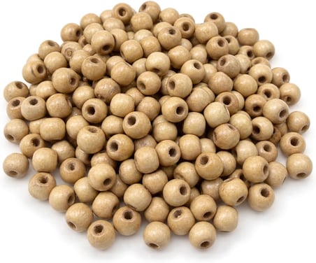 10 mm Cilalı Ahşap Boncuk 250+ Adet, Yuvarlak Do ğal Ahşap Boncuk,100 g,Takı ve Hobi Malzemesi