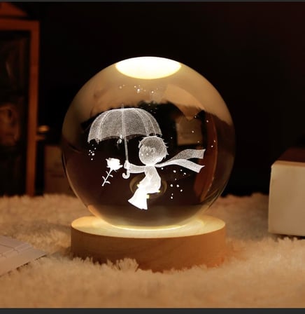 MR 3D Kristal Cam Küre, Ahşap Soketli Gece Lambası,LED, sevgiliye hediye, Noel, Öğretmenler Günü, Özel Tasarım Harika bir hediye (Küçük Prens A)
