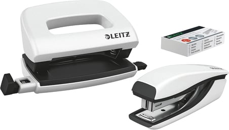 Leitz Nexxt mini delgeç ve zımba seti, 10 sayfaya kadar, P2 No. 10 zımba teli, inci beyazı, WOW, 55612001
