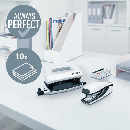 Leitz Nexxt mini delgeç ve zımba seti, 10 sayfaya kadar, P2 No. 10 zımba teli, inci beyazı, WOW, 55612001