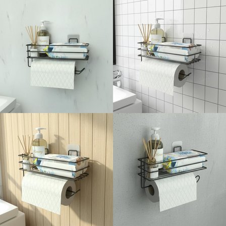 Yapışkanlı Raflı Kağıt Rulo Havluluk Peçetelik Havlu Kağıtlık Siyah Banyo Mutfak Düzenleyici Raf