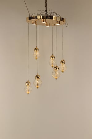 Lüks Gold Detaylı Kristal Balon Formlu 6’lı Çemberli Serisi 4 Modlu Modern Şık Sarkıt Avize