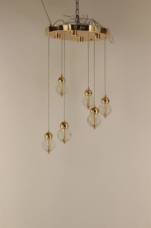 Lüks Gold Detaylı Kristal Balon Formlu 6’lı Çemberli Serisi 4 Modlu Modern Şık Sarkıt Avize