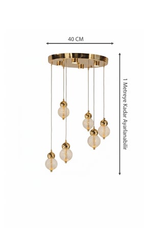 Lüks Gold Detaylı Kristal Balon Formlu 6’lı Çemberli Serisi 4 Modlu Modern Şık Sarkıt Avize