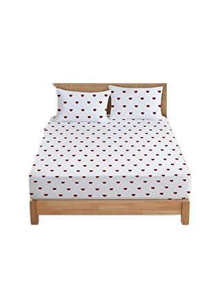More Home  Tek  Kişilik Pamuklu  Lastikli Çarşaf  Seti 50X70 Yastık Kılıfı  kalp Kesenli