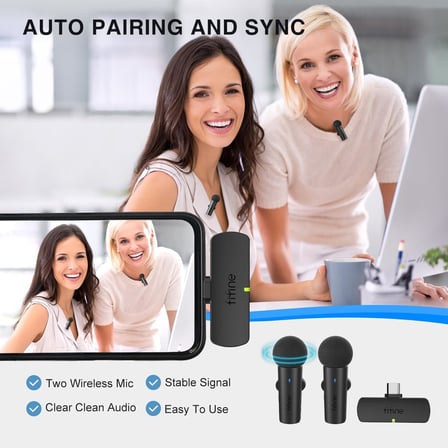 2 Mikrofonlu Kablosuz Yaka Sistemi, YouTube Video Röportaj Vlog için Yaka Mikrofonlu Net Ses, Android Telefon/Tablet/Iphone15 (USB C) Dizüstü Bilgisayar-M8 için Tip C Alıcılı Çift Mini Mikrofon
