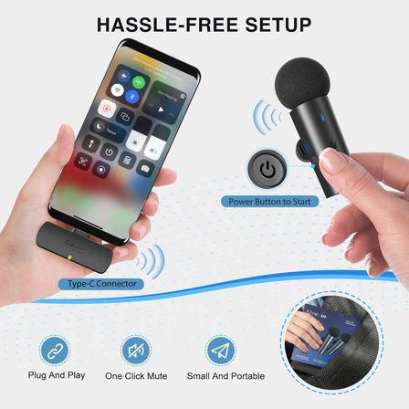 2 Mikrofonlu Kablosuz Yaka Sistemi, YouTube Video Röportaj Vlog için Yaka Mikrofonlu Net Ses, Android Telefon/Tablet/Iphone15 (USB C) Dizüstü Bilgisayar-M8 için Tip C Alıcılı Çift Mini Mikrofon