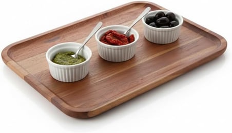Akasya Ahşap Servis Tepsisi Ve Sunumluk (33X24 Cm) | Doğal Akasya Ağacı Kahvaltı, Peynir, Şarküteri Ve İ̇Kram Tabağı | Kenarlı Ahşap Tepsi