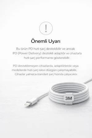 İPhone Uyumlu USB-C to Lightning Şarj ve Data Kablosu, Beyaz 3M
