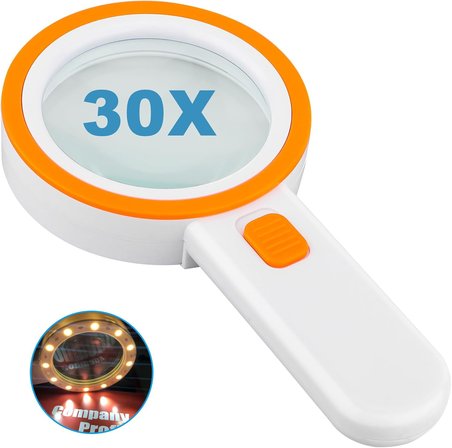 12 LED Işıklı Büyüteç, 30X Çift Cam Lens Elde Taşınabilir Aydınlatmalı Büyüteç Okuma Büyüteç, Yaşlılar için Oku, Madeni Paralar, Pullar, Harita, Muayene, Makula Dejenerasyonu (Turuncu)