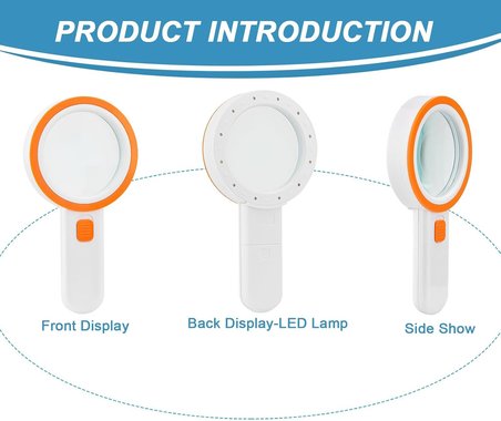 12 LED Işıklı Büyüteç, 30X Çift Cam Lens Elde Taşınabilir Aydınlatmalı Büyüteç Okuma Büyüteç, Yaşlılar için Oku, Madeni Paralar, Pullar, Harita, Muayene, Makula Dejenerasyonu (Turuncu)