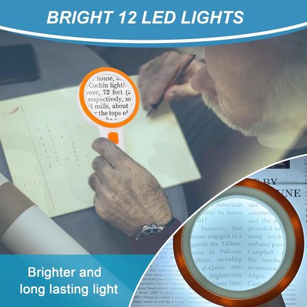 12 LED Işıklı Büyüteç, 30X Çift Cam Lens Elde Taşınabilir Aydınlatmalı Büyüteç Okuma Büyüteç, Yaşlılar için Oku, Madeni Paralar, Pullar, Harita, Muayene, Makula Dejenerasyonu (Turuncu)