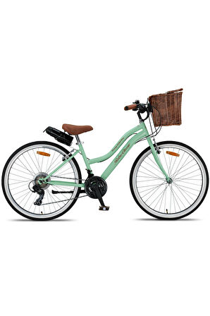 Trendbisiklet Retro Classic 26 Jant 21 Vites SHIMANO Bisiklet, Mint Yeşili-Kahve