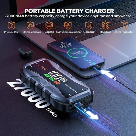 Jstar JS10 27000mAh 6000A Jump Starter Taşınabilir Akü Takviye Kiti + Taşıma Çantası (Çanta + 65W PD Powerbank + LED Lamba)