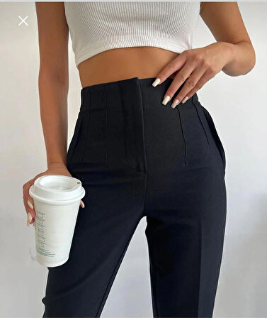 BELİZZİA Siyah Yüksek Bel Pensli Kadın Kumaş Pantolon | Şık Ofis & Günlük Stil