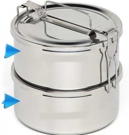 Tek Kişilik 2 Kaplı 1 Litre Paslanmaz Çelik Sefer Tası, Kolay Taşınır Yemek Kabı