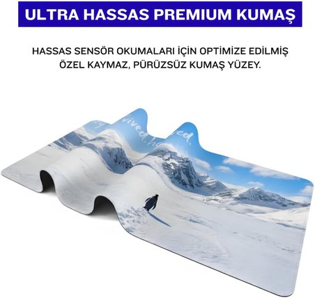 8 Farklı Desenli Baskılı Model XXL Gaming Mouse Pad 90x40 cm – Dikişli Kenar, Kaymaz Taban, Dijital Tasarım, Hassas Takip, Ultra Geniş Oyuncu Mousepad (Beyaz Penguen)