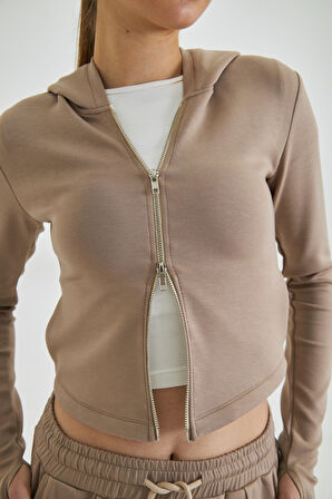 Özel Dikim Modal Kumaş  Fermuarlı Kapüşonlu Sweatshirt