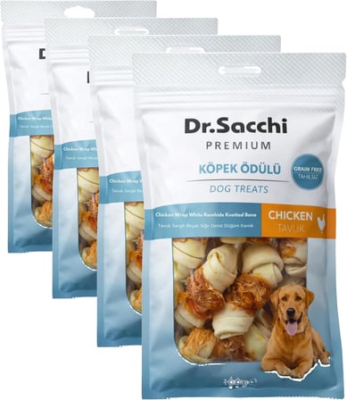 Dr. Premium Tavuk Sargılı Beyaz Sığır Derisi Düğüm Kemik Tahılsız Köpek Ödülü 2” 12-13 Gr 8'li