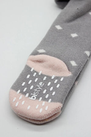 Bistyle Tekli Puan Kaymaz Havlu Külotlu Çorap BS50502 Gri