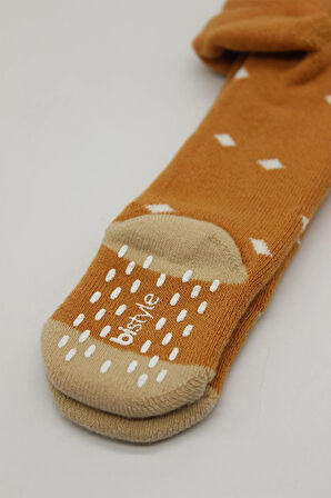 Bistyle Tekli Puan Kaymaz Havlu Külotlu Çorap BS50502 Hardal