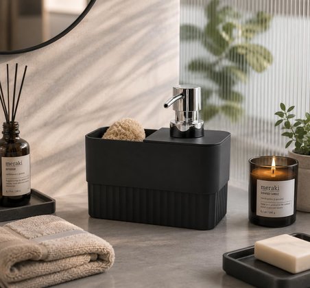 Süngerlikli Sıvı Sabunluk - 2'si 1 Arada Mutfak ve Banyo Tezgah Üstü Düzenleyici - Modern Tasarım, Pratik Kullanımlı Sıvı Sabun Pompası ve Sünger Bölmeli Deterjanlık Seti