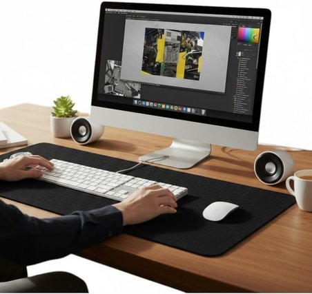 Keçe Bilgisayar Mouse Pedi 100x44 cm Siyah Renk Çalışma Masası Düzenleyici 3 mm Kalınlık Masa Üstü Düzenleyici Mat