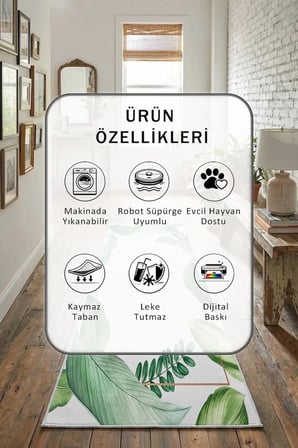 Zarafet2526 Modern Dijital Baskı Yıkanabilir Kaymaz Yolluk Halı Açık Gri