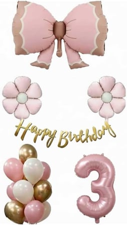 Pembe Fiyonk Papatya Folyo Balonlu Doğum Günü Yaş Balon Seti, 3 Yaş