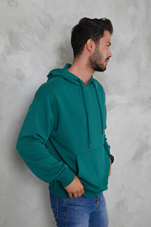 Twenty3  Erkek Oversize Kapüşonlu Kanguru Cepli Ribanalı Uzun Kollu Basic Sweatshirt