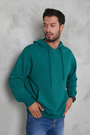 Twenty3  Erkek Oversize Kapüşonlu Kanguru Cepli Ribanalı Uzun Kollu Basic Sweatshirt