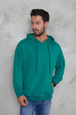 Twenty3  Erkek Oversize Kapüşonlu Kanguru Cepli Ribanalı Uzun Kollu Basic Sweatshirt